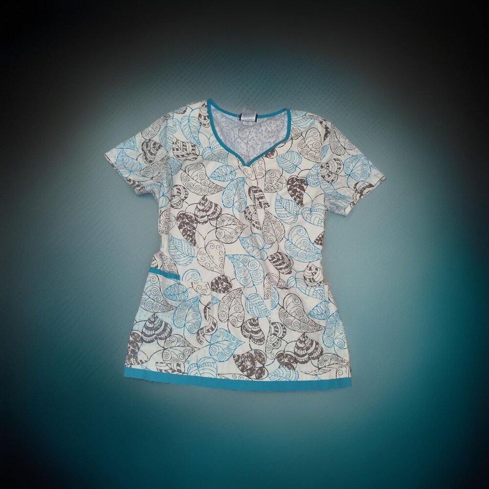 Antique White, Blue, Brown Baby Phat Scrub Top Women's XS